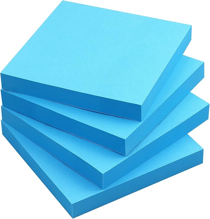 Sticky Notes 3x3 Self-Stick Notes Bright Colors Sticky Notes 4 Pads 100 Sheets/Pad (Blue)