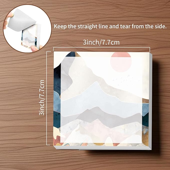 Sticky Notes, 2 Pads, 3x3 inches, Cute Colorful Fun Self-Stick Note Pads, Easy Post, Strong Adhesive Notepad Mountain Moon Art