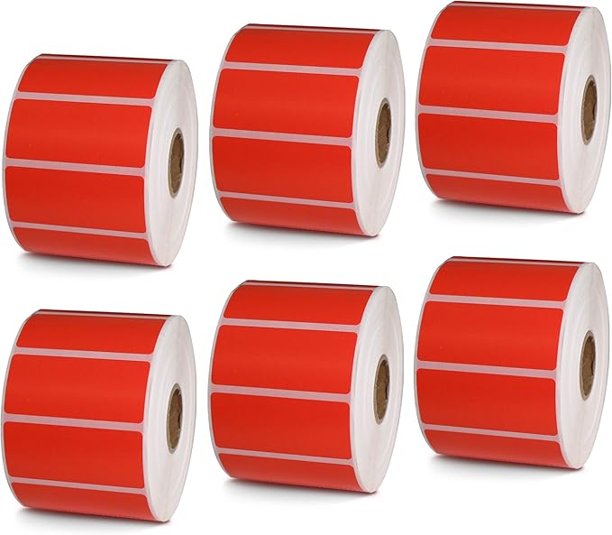 BETCKEY - 2.25" x 1" File Folder & Multipurpose Labels Compatible with Zebra & Rollo Label Printer,Premium Adhesive & Perforated[Red, 6 Rolls, 9000 Labels]