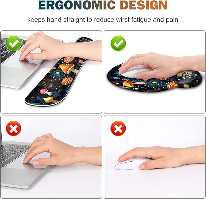 Gaming Mouse Pad, Large Desk Mat, Cute Desk Pad Protector, 4in1 XXL Mousepad + Keyboard Wrist Rest+Mouse Wrist Rest+Coaster Set with Ergonomic Desk Pad for Home Office Table Computer, Lovely Mushroom
