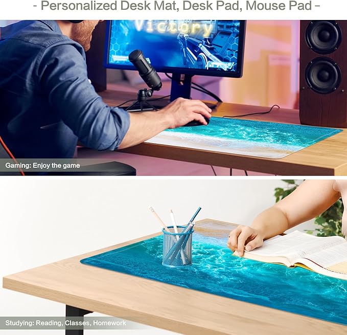 Blue Ocean Mouse Pad Desk Mat Starfish Beach Big Gaming Mouse Pad Anime Desk Pad Mousepad XXL Extended Keyboard Mat, Computer Laptop Mouse Mat for Work, Game, Office, Home, Waterproof, 31.5 x 15.7 in