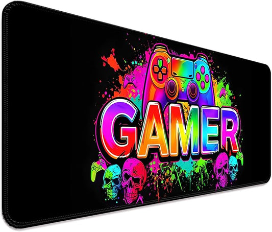 Retro Black Gamer Gaming Desk Mat, Computer Keyboard Large Extended Long Mouse Pad for Office and Home, XL (W21)