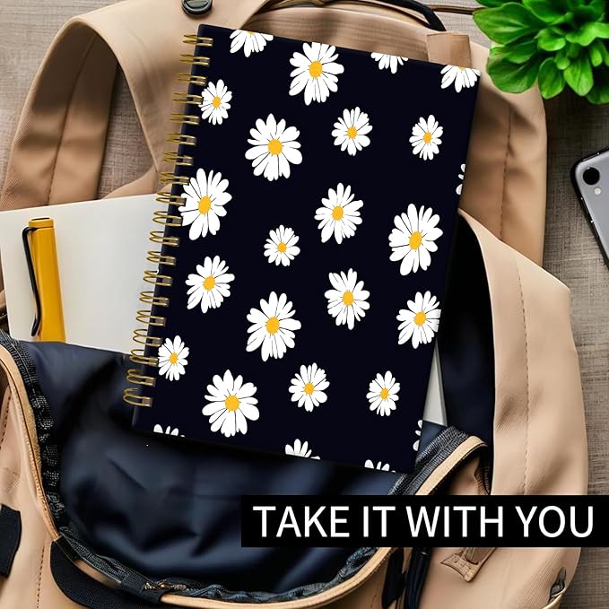 Spiral Journal Notebook, Hardcover Lined Journal for Women, Medium 6 x 8.4 in, 120 Pages Thick Paper, College Ruled Notebook for Writing, Work, Office, and School,Cute Daisy