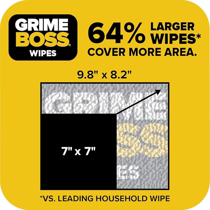 Grime Boss Heavy Duty Wipes (6 x 30ct) | Wet Wipes Used for Hands, Equipment, Tools, Garden, Automotive| Easily Removes Oil, Grease, & Dirt (Pack of 2)