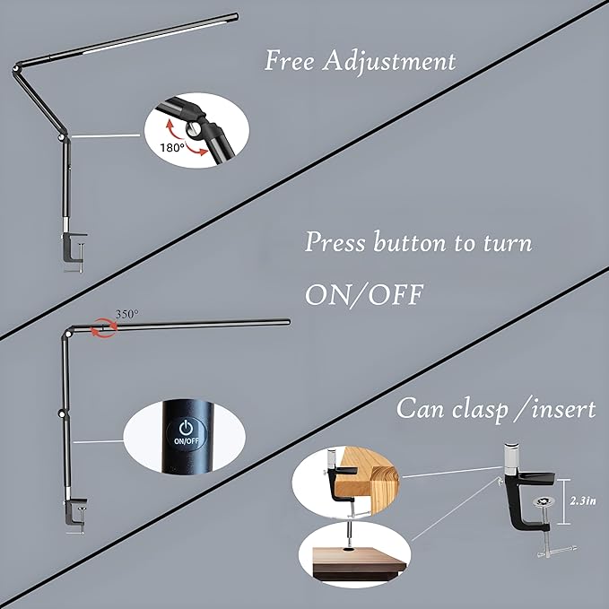 Aluminum LED Desk Lamp with Super Long Arm, Adjustable Nails Light for Desk, Pro Nail Desk Lamp with 2 in 1 clamp, Suitable fo Nail Beauty, Home Office,Workshop,Reading (Matte Black)