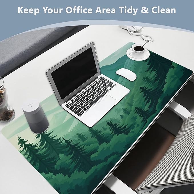 Mouse Pad Desk Mat Leather Desk Pad Large Gaming Desk Cover Protector Mat for Keyboard Computer Laptop Office Waterproof 47.2 x 23.6 Inch Green Forest Trees