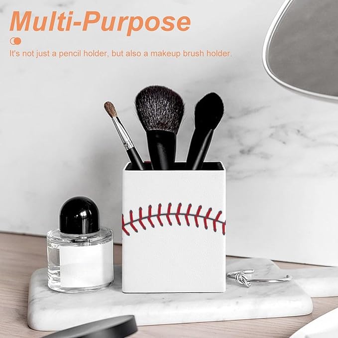 Square Pen Holder & Pencil Organizer for Desk - Office Storage Organizer, Markers/Makeup Brushes/Scissors Holder, Compact Desk Decor Accessories for Home Classroom School(Baseball Design)