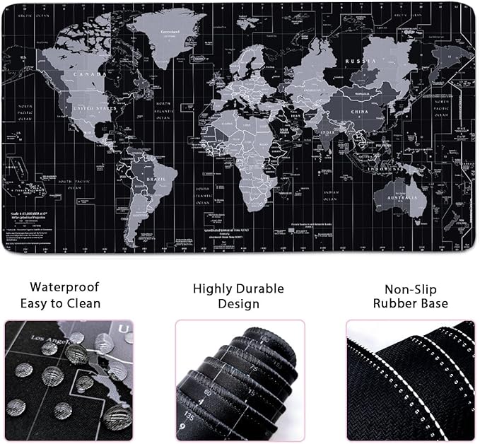 Large Mouse Pad Set, Cute Extended Mouse Pad+Keyboard Wrist Rest Support Desk Pad Memory Foam Ergonomic Easy Typing, 35.4×15.7 in Desk Mat Set for Home Office Study Game - World Map