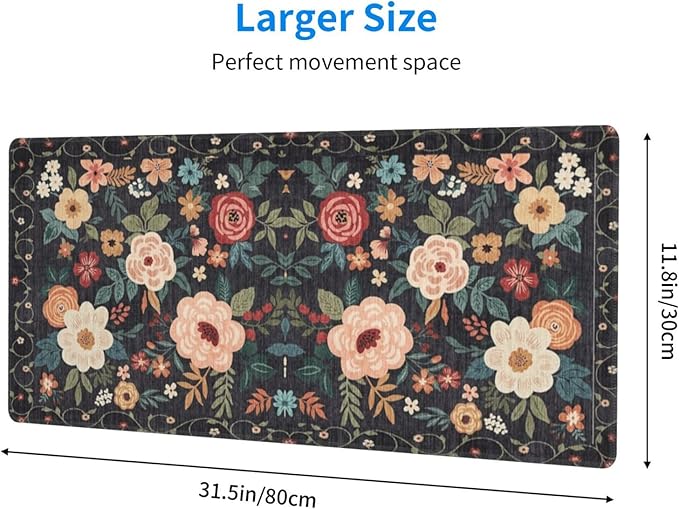 Gaming Mouse Pad, Large Non-Slip Rubber Base Mousepad, Keyboard Mouse Mat, Desk Pad with Stitched Edges, 31.5x11.8inch, Wilde Flower