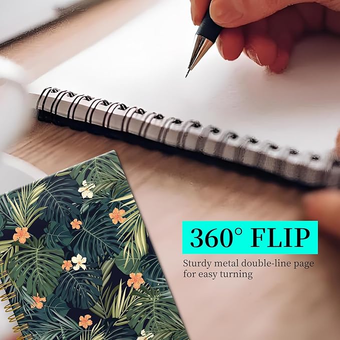 Spiral Notebook Journal for Women Men, A5 Hardcover Journal, 120 Pages Thick Paper, College Ruled Writing Notebook for School, Work & Office 8.3'' × 5.9''(Tropical Plants Hibiscus Flowers)