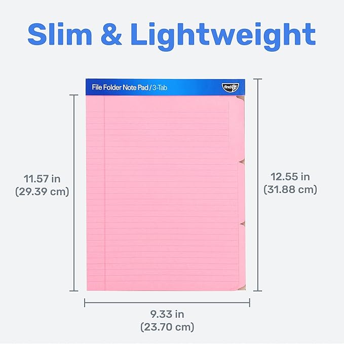 Find It File Folder Notepad - Pack of 36-9.5 x 12.5 Inch Notebook Organizer Folders for Filing, Document, and Clipboard Organization - Pink
