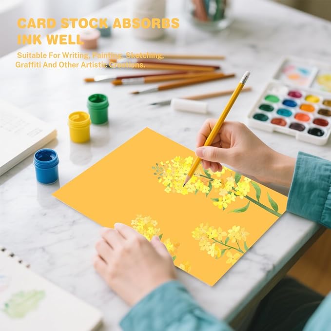 Cardstock 8.5 X 11, 40 Sheets Yellow Card Stock, 75lb/ 200gsm Copy Paper, Cardstock Printer Paper For Art, Drawing, Invitations, DIY Cards, Watercolor, Craft, Construction, School & Office Supplies