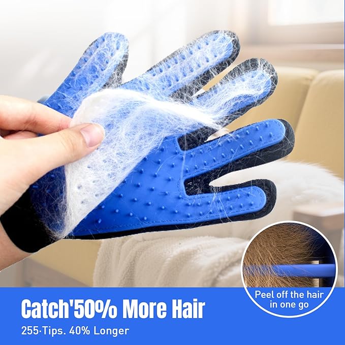 VUDANZYER Cat & Dog Grooming Gloves for Shedding, 4PCS Efficient Deshedding Pet Grooming Gloves for Dogs with 1PCS Pet Hair Remover Gloves, Cats & Horses with Long & Short Fur