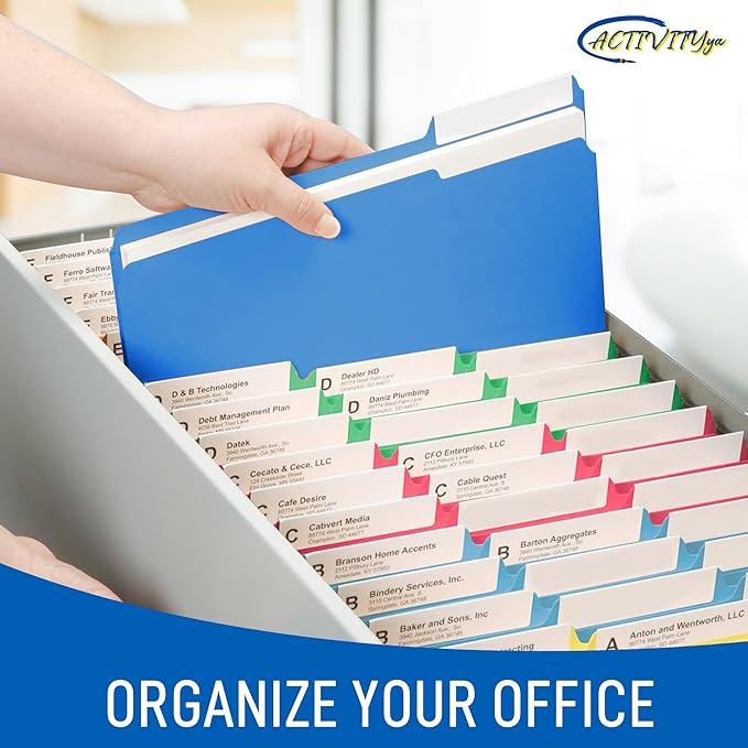 Blue File Folders, 1/3-Cut Tabs, Letter Size, 12-Pack – Durable Office Filing Folders for Documents, Papers, and Organization