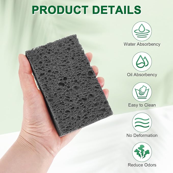 M METERXITY 12-Pack Kitchen Sponges, Condense Eco Cellulose Non-Scratch Scrub Heavy Sponge for Kitchen/Household/Bathroom, Clean Tough Messes Dish Scrubber [Black]
