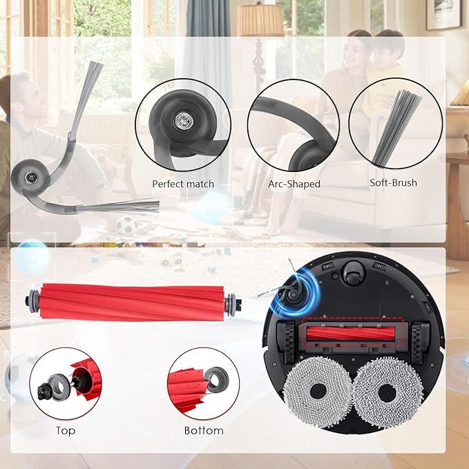 Accessories Replacement Kit Compatible With Roborock QV 35A 35S Robot Vacuum Cleaner,2 Main Brush Roller,4 Hepa Filters,4 Mop Pads,6 Side Brushes,4 Dust Bags,2 Tool