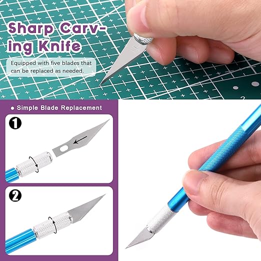 Swpeet 55Pcs Hollow Punch Cutter Tool and Cutting Pad with Craft Knife and Hammer Assortment Kit, Hole Hollow Punch Cutter Set Leather Cutting Tools Punching Handmade Cutting Tool with Case