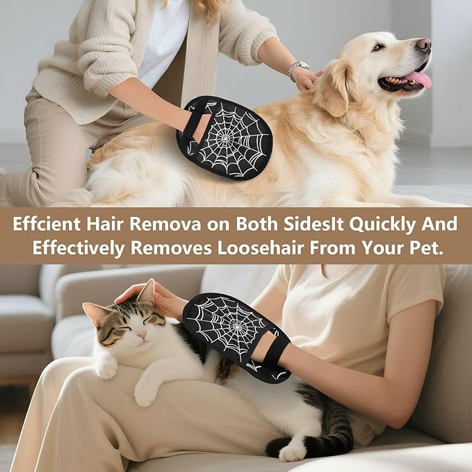 CHPGPUG Goth Spider Web Pet Hair Removal Glove for Cats & Dogs Reusable Pet Hair Removal Glove pet Hair Electrostatic Gloves