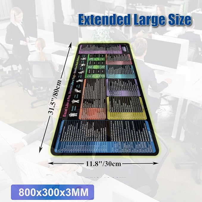 Excel Cheat Sheet Desk Mat, Over 150 Shortcuts & Formulas Desk Pad [10 Modules], Large XL Excel Short Cut Mouse Pad, Non-Slip&Waterproof Office & Gaming Mousepad | Accountants,Students,Employee Gifts
