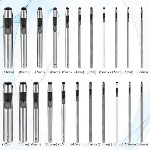 22 Pcs Leather Hole Punch Set, 0.5-12mm Carbon Steel Hollow Belt Puncher Round Leather Hole Punch Tools for Belts, Leathers, Watch Bands, Paper, Cardboard, Canvas, Plastic