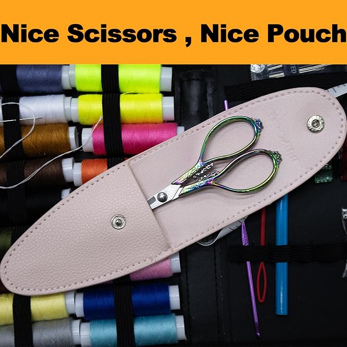 4.4 INCH Small Embroidery Scissors, Sharp Pointed Tip, With Cover, Travel Size, Mini Crochet Scissors, Titanium