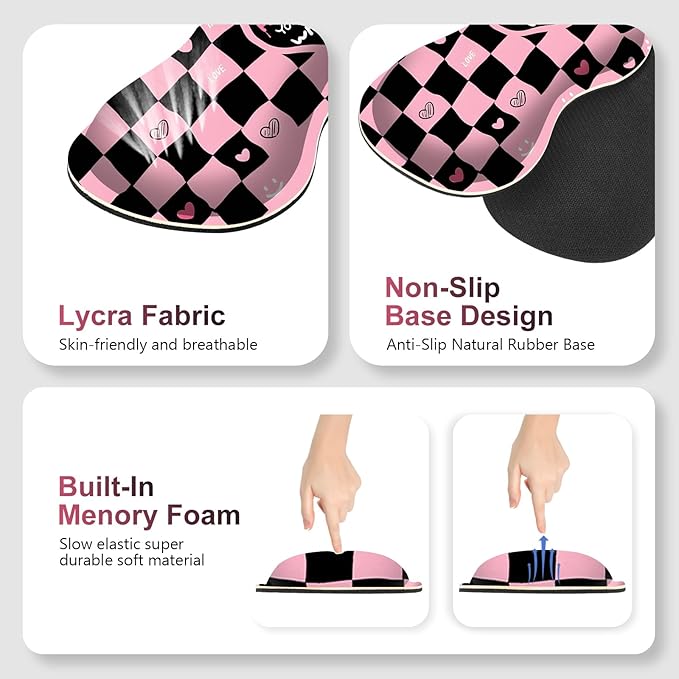 Desk Mat Gaming Mouse Pad, Cute Desk Matt Keyboard Wrist Rest for Desktop, Anti-Slip Big Mousepad Stitched Edges, XXL Large Mouse Pad with Wrist Support for Home Office I Pink Black True Love