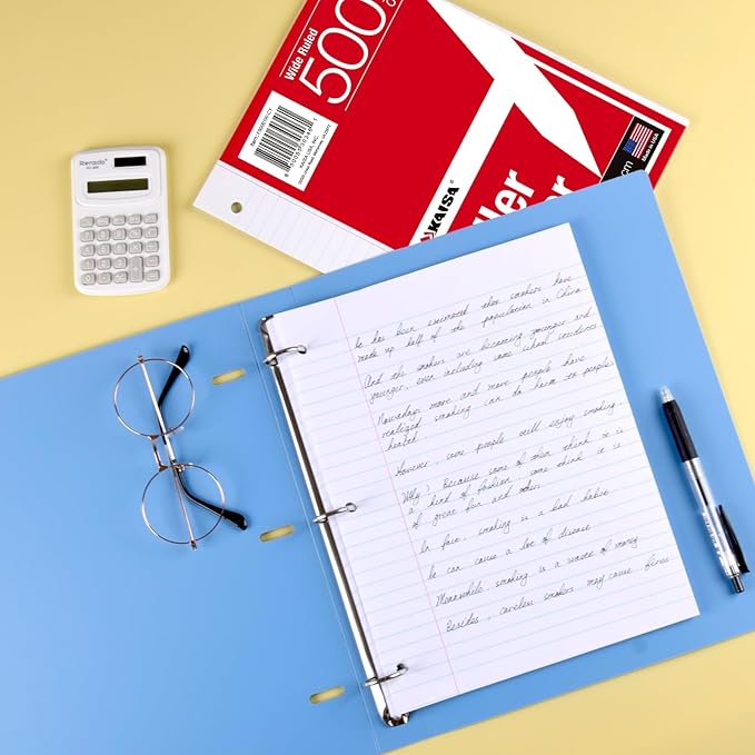 Kaisa Notebook Paper - 24 Pack, 8x10.5, Wide Ruled, 3-Ring Binder, 125 Sheets/Pack, 3-Hole Punch