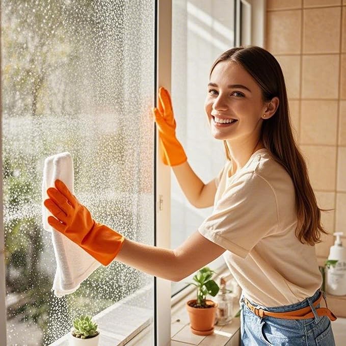 3 Pairs Rubber Cleaning Gloves Latex Free Dishwashing Gloves - 13" Reusable Nitrile Gloves Small, Green+Pink+Orange