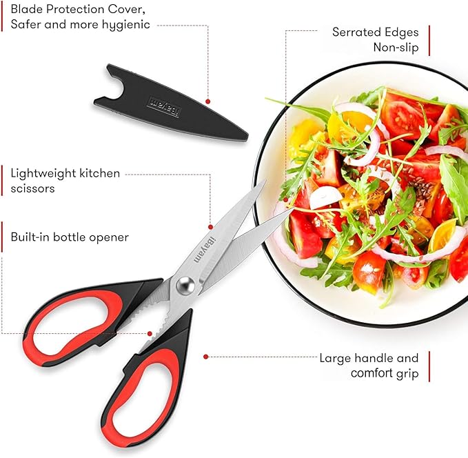 3-Pack 8.5"Kitchen Scissors All Purpose Heavy Duty with Protective Sheath, Soft Grip Comfort Handle, Dishwasher Safe Kitchen Utensils Gadgets Set, Stainless Cooking Meat Poultry Food Shears