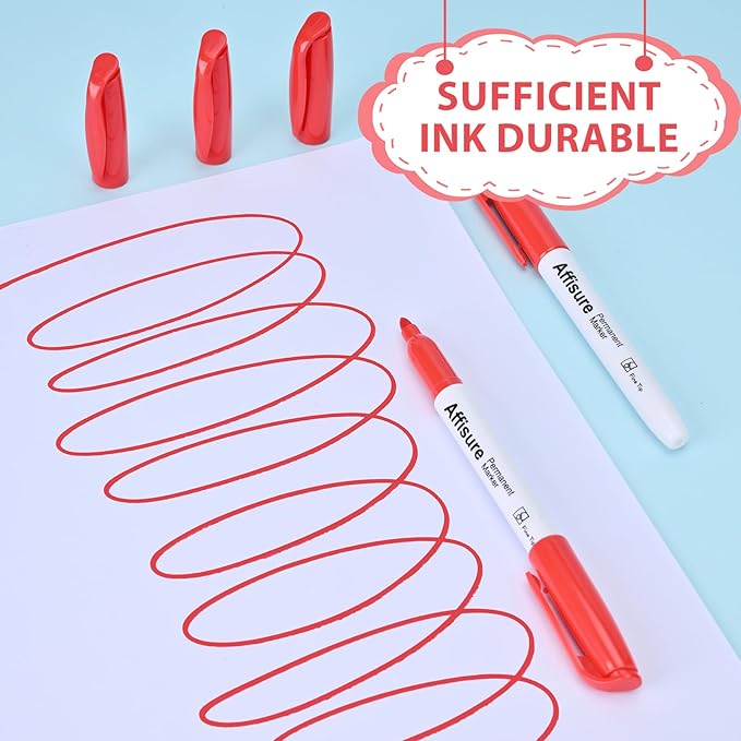 Red Permanent Markers Bulk, 75 Count, Quick Drying and Fade Resistant, Fine Point Marker works on Paper, Plastic, Metal, Wood, Perfect for Classroom, Home, Office