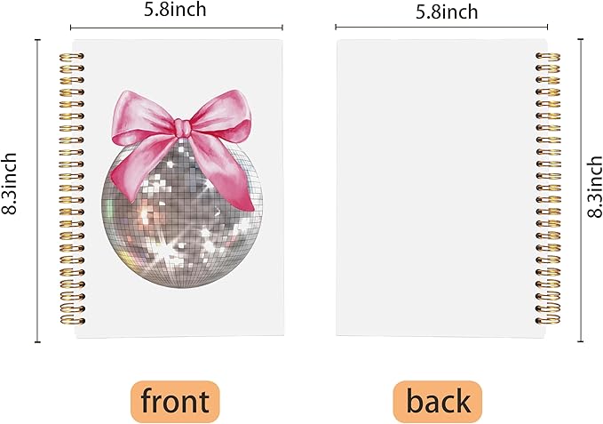 Pink Bow Coquette Notebook Journal, Trendy Preppy Pink Bow Disco Ball Notebook Journal,Pink Girly Notebook,Trendy Preppy Journal Notebook,Pink Office Supplies, Spiral Notebook 5.5x8.3 Inch