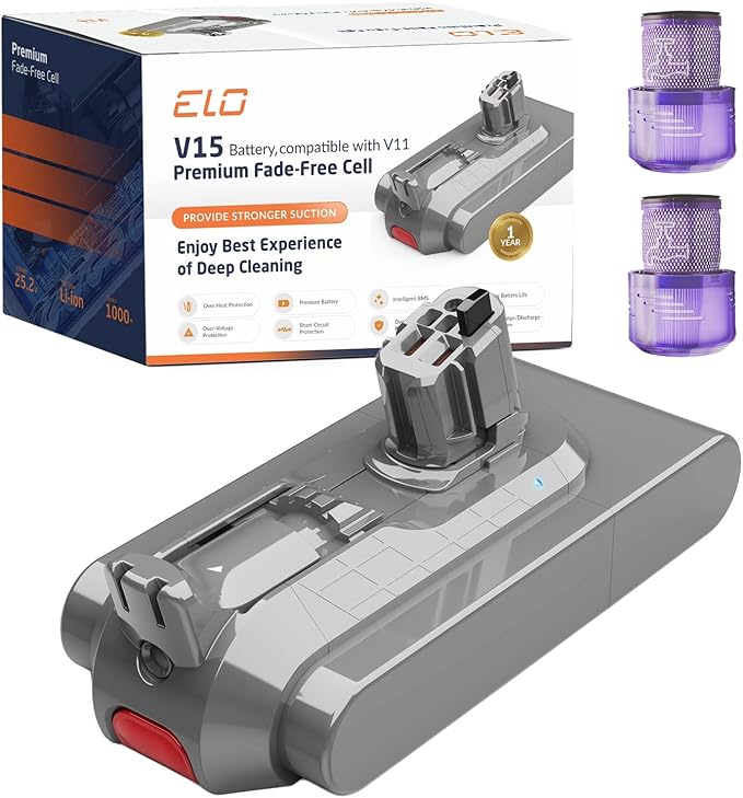 95 Mins V11/V15 Battery Replacement - High Capacity, Fast Charging, Strong Suction - Built for Dyson V11/V15 Click-in battery vaccums/ Detect Submarine/Outsize/Extra/Absolute Series - SV15,SV22, SV47
