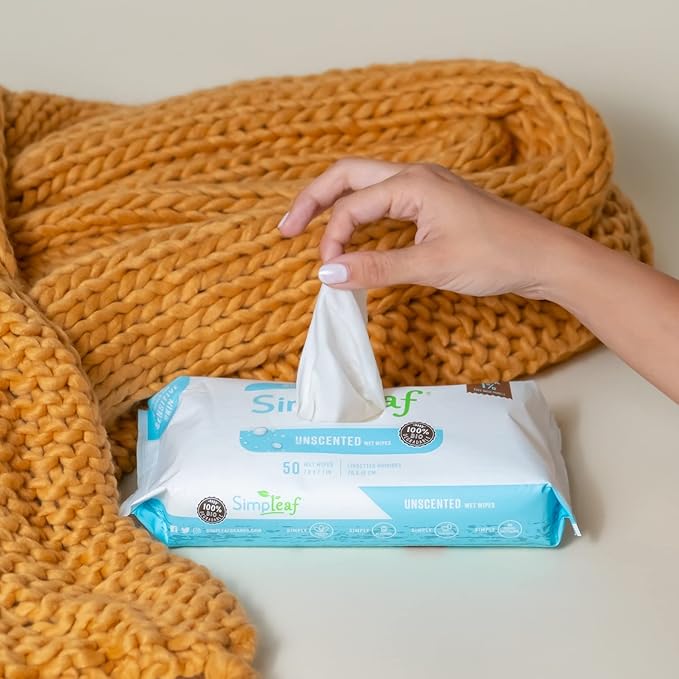 Simpleaf Flushable Wet Wipes Unscented | Plastic Free, Paraben & Alcohol Free | Hypoallergenic & Safe for Sensitive Skin | Soothing Aloe Formula | Adult Toilet Wipes (12 x 50 Counts Pack) 600 Counts