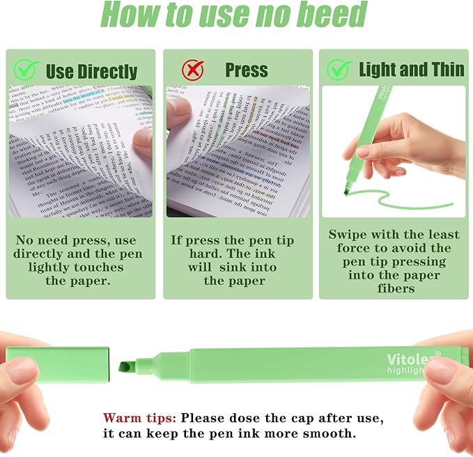 Bible Highlighters, 10 Pack, Assorted Colors, Fast Dry, Pastel Highlighters No Bleed, Set, Bible Journaling Highlighter, Marker, Colored School Supplies