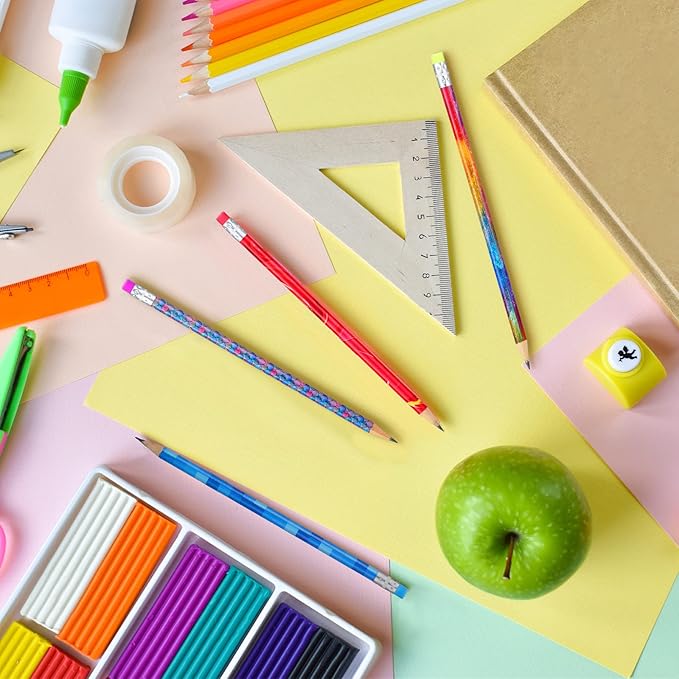 Chinco 100 Pieces Wooden Pencil with Eraser for Kids Assortment Colorful Fun Pencils Bulk with Eraser Kids Novelty Back to School Supplies for Classroom, Student Reward, Stationery Party Favors