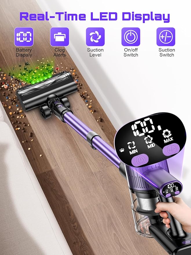 OIRFND Cordless Vacuum Cleaner, 45KPA /10-in-1 Stick Vacuum with 29-inch Hose, 45Mins Runtime Vacuum Cleaners for Home, Anti-Tangle Brush, Lightweight Rechargeable Vacuum for Hardwood Floor Carpets