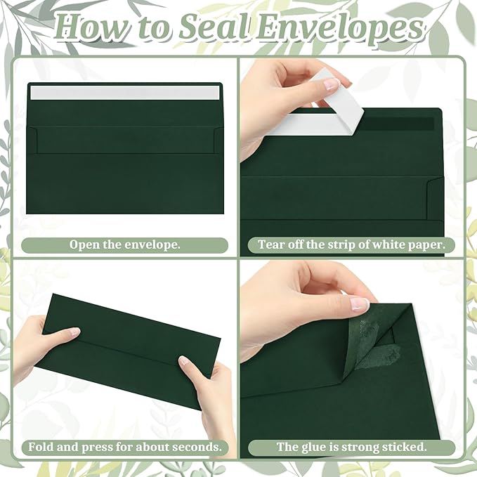 200 Dark Green #10 Business Envelopes, Self Seal Standard Envelopes, Windowless Business Mailing Envelopes for Office, Checks, Letters, Invoices, Statements, Wedding, 4-1/8 x 9-1/2 inch