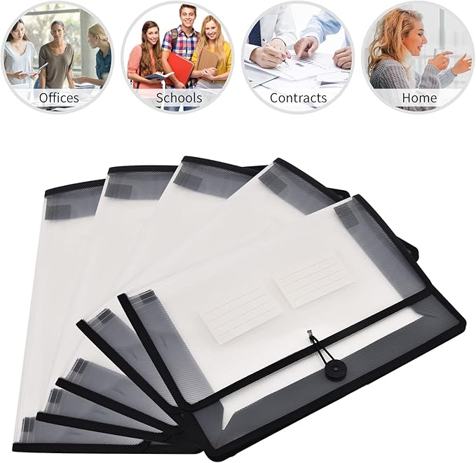 Expanding File Folder Document Organizer with Elastic Cord & Button Closure, Letter Size, 2.8" Expansion, Letter A4 Expandable File Folder for Home School Office Organization, 5 Pack