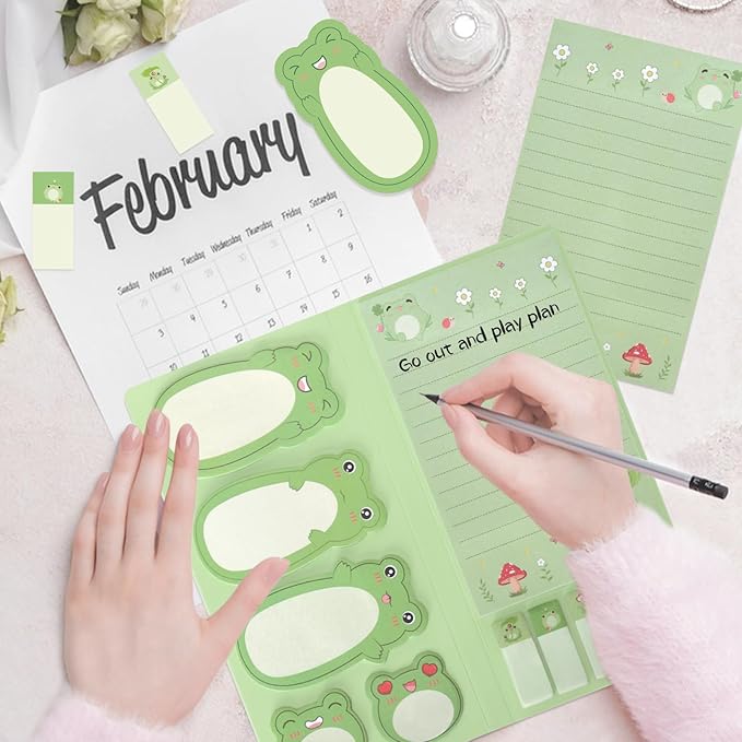 I Just Really Like Frogs Sticky Notes Set, Cute Sticky Notepads Cartoon Frogs Self-Stick Notes Pads Animal Sticky Notes Divider Tabs Writing Memo Pads for Frog Lovers Office School Supplies