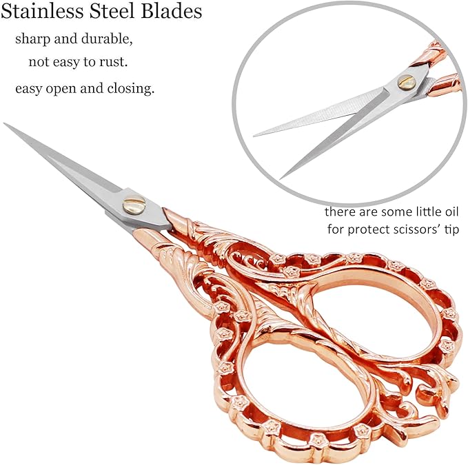 BIHRTC Little Embroidery Scissors 4.5Inch with Artificial Leather Cover Stainless Steel Sharp Straight Tip Scissors for Needlework Artwork Purpose Detail Thread Craft Household DIY Art Work