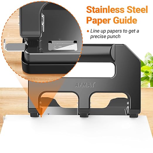 AFMAT HPX1 Heavy Duty 3 Hole Punch, 3 Hole Puncher for Binder, 40-Sheet Three Hole Punch w/ 10000+ Uses, Metal Hole Puncher 3 Ring, 50% Reduced Effort, Bulit-in S.S. Paper Guide (Gray)