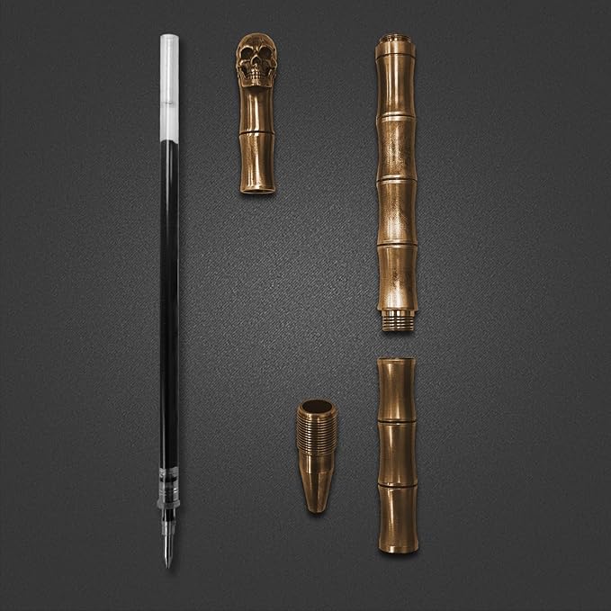 Vintage Brass Gel Pen - Luxury Skull Design with Removable Twist Cap, Refillable, Designed for Smooth Writing