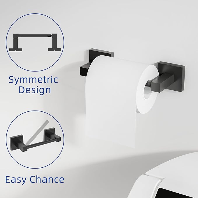 RUACQ 3 Pieces Bathroom Hardware Set, SUS 304 Stainless Steel Toilet Paper Holder, Towel Ring, 18-inch Towel Bar Set, Wall Mounted, Heavy Duty (Matte Black)