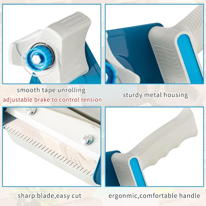 WILLBOND 4 Pack 3 Inch Wide Tape Gun Lightweight Packing Heavy Duty Tape Dispenser Gun for Moving Shipping Box Carton Seal Packing Shipping Dispenser, Red and Blue