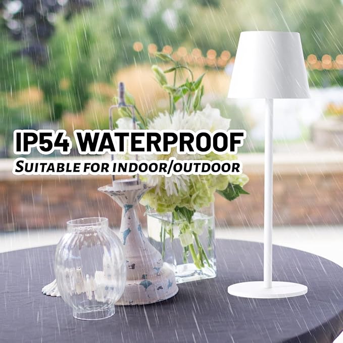 Maksone 2 Pack RGB Cordless Table Lamp, 6600mWh Rechargeable Battery Desk Lamp, 3000K Stepless Dimming and Led Color Changing Night Light, IP54 Waterproof Outdoor Portable Lamp for Patio (White)