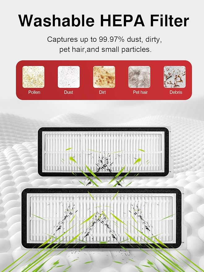 23 Pcs Replacement Accessories Kit for Roborock QRevo MaxV/QRevo Pro/QRevo S/Qrevo Plus Robot Vacuum Cleaner with 1 Mainbrush 4 Filter 4 Dust Bags 6 Mop Pads 6 Sidebrush 1 Cleaning Brush 1 Screwdriver
