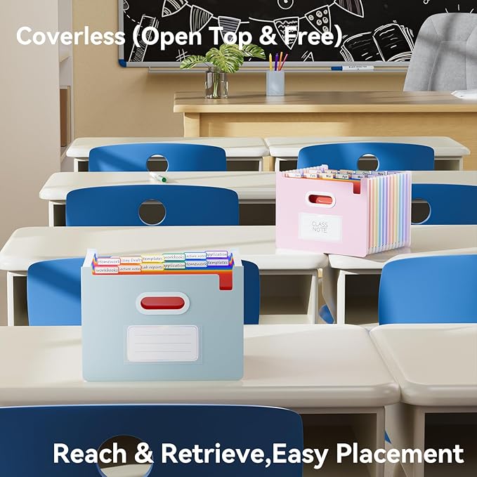 ThinkTex Accordion File Organizer, 12 - Pocket Expanding File Folders Upright & Open Top,for Paper Receipts, Bills&Taxes Organizer, Letter/A4 Size for School, Office, Home with Colorful tab-Light Blue