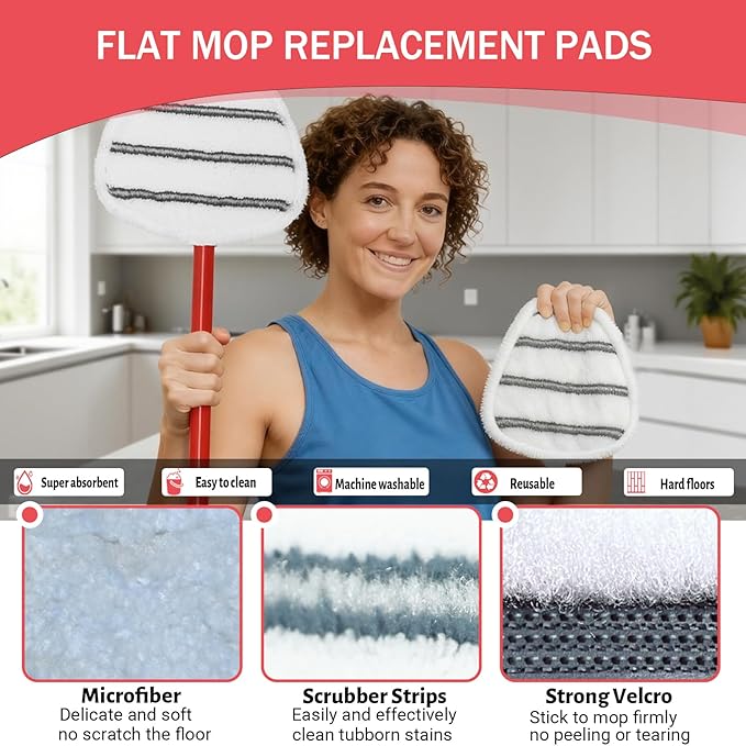 Triangule Flat Mop Replacement Pads, Spin Mop Pad Replacement, 2 Pack Mop Refill Pads, 1 Mop Base and 1 Scraper for Cleaning Floor, Wall, Ceiling, Easy to Replace