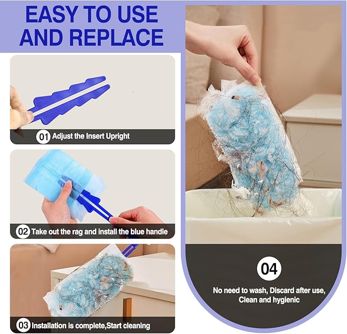 40 Count Duster Refills, Disposable Static Dust Removal Brush Replacement Head Compatible with Swiffer Duster Refills for Dusting Electronics Furniture Blinds Ceiling Fans, with 1 Short Handle (40)