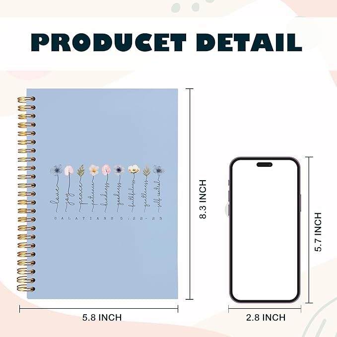 BearCake Boho Floral Christian Notebook Journal,Bible 5:22-23 Christian Gifts for Women, spiral Bible Notebooks for Note Taking, Bible Journaling Notebook,Hardcover Spiral Notebook 5.5x8.3 blue